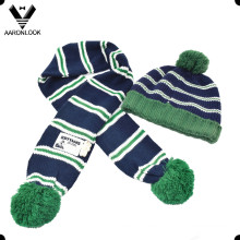 Moda linda niños hechos punto beanie y bufanda con Pompom